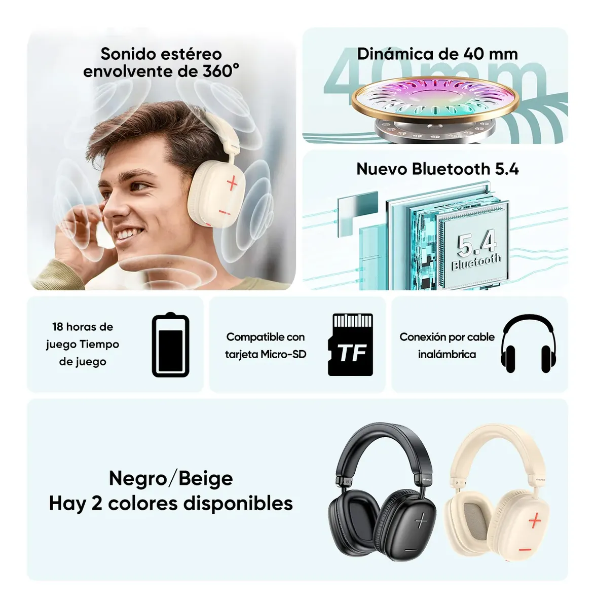  Audífonos Inalámbricos Over-Ear Awei AT6 